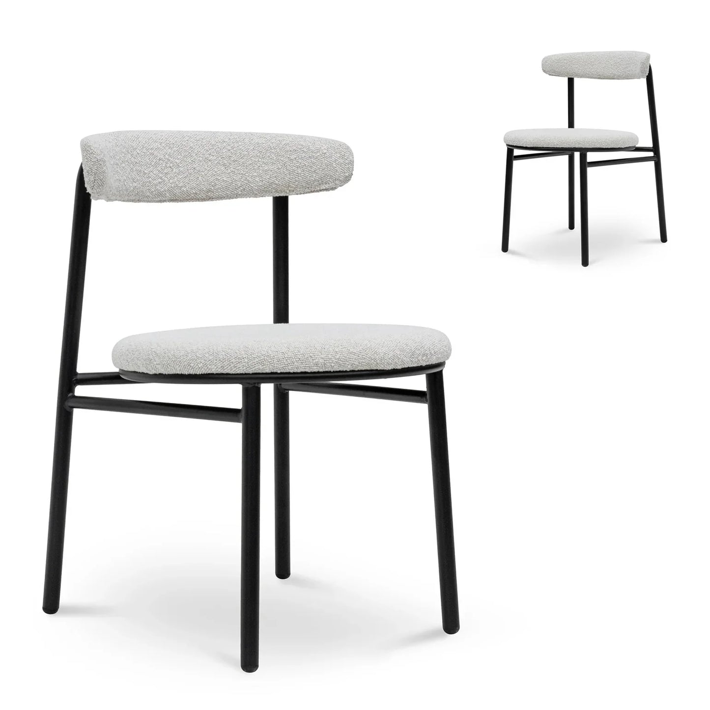 Fabric Dining Chair - Moon White Boucle and Black Legs
