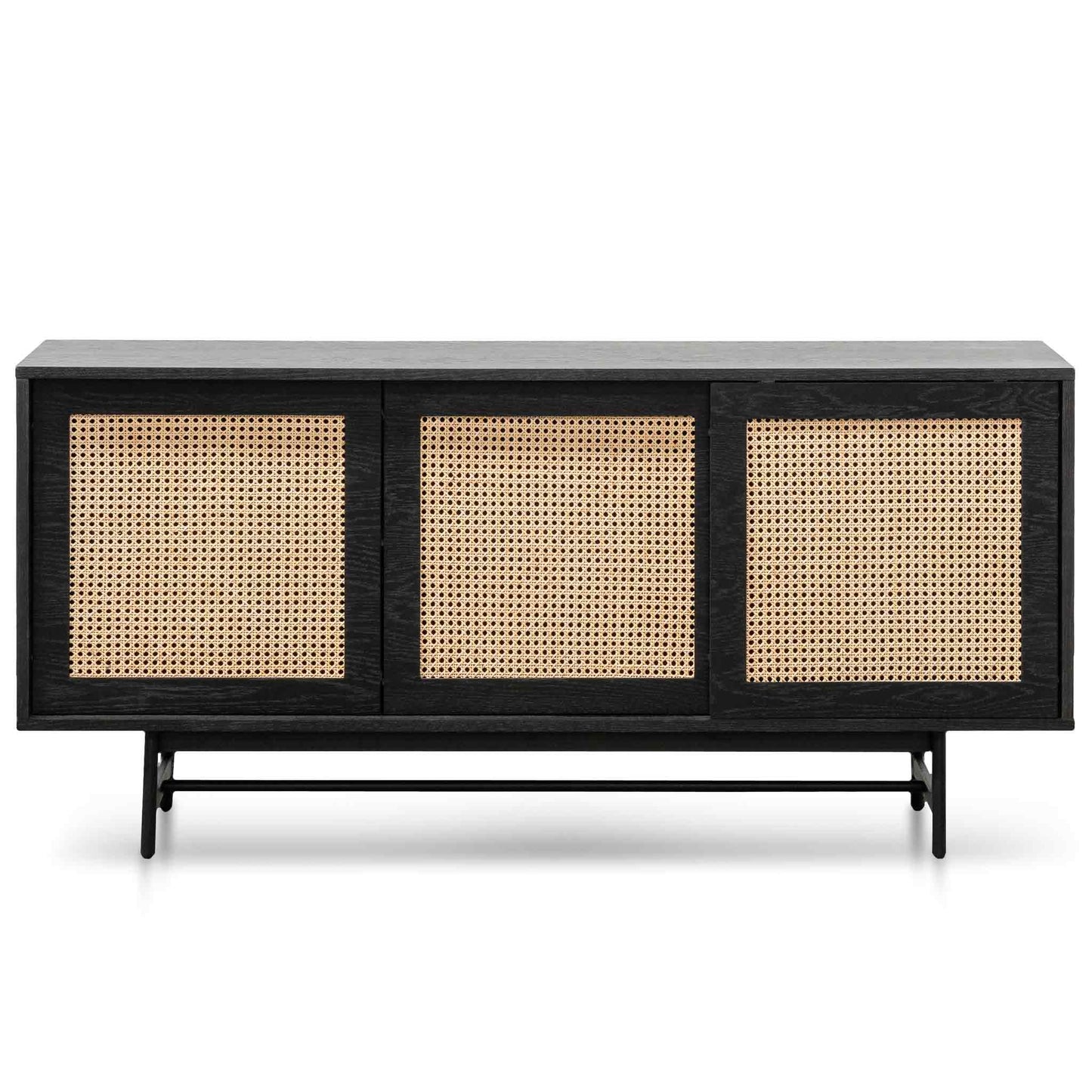 Oak Buffet Unit - Black with Natural Rattan Doors