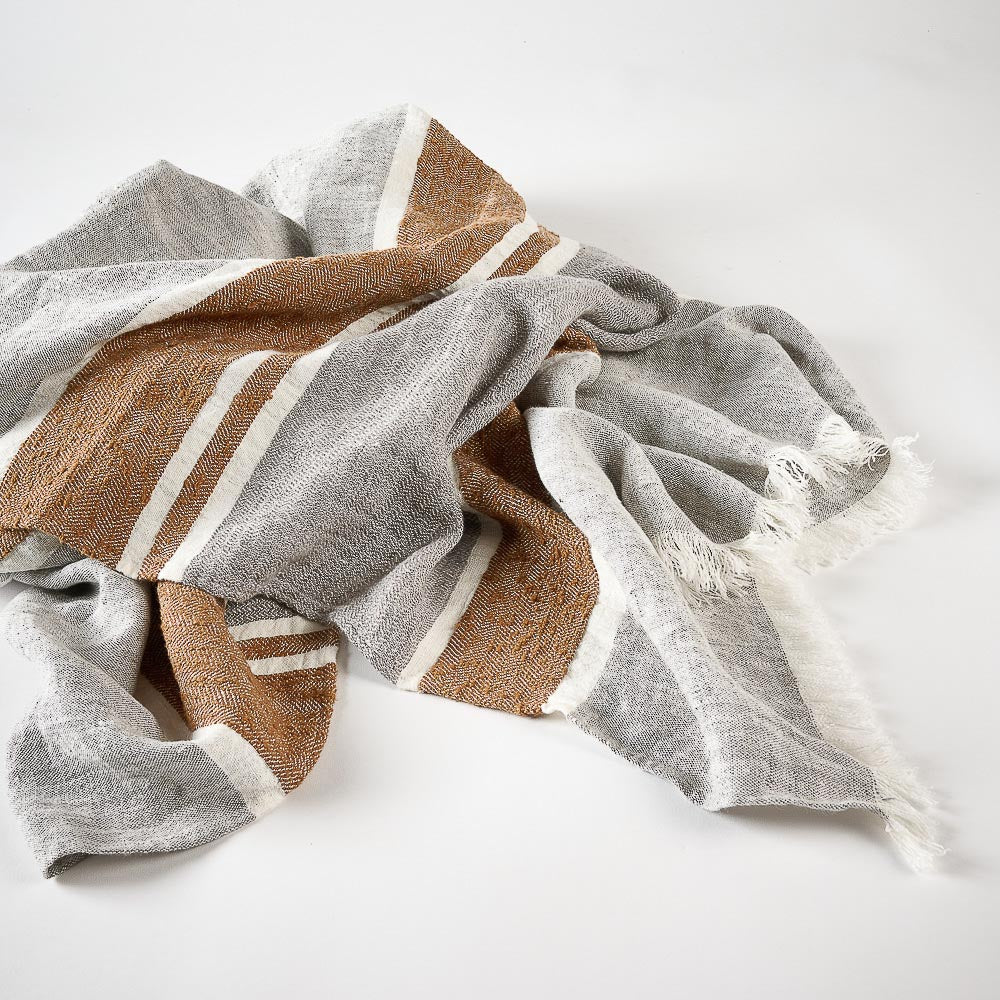 Magnus Linen Throw - Slate/Nutmeg / 140x240cm