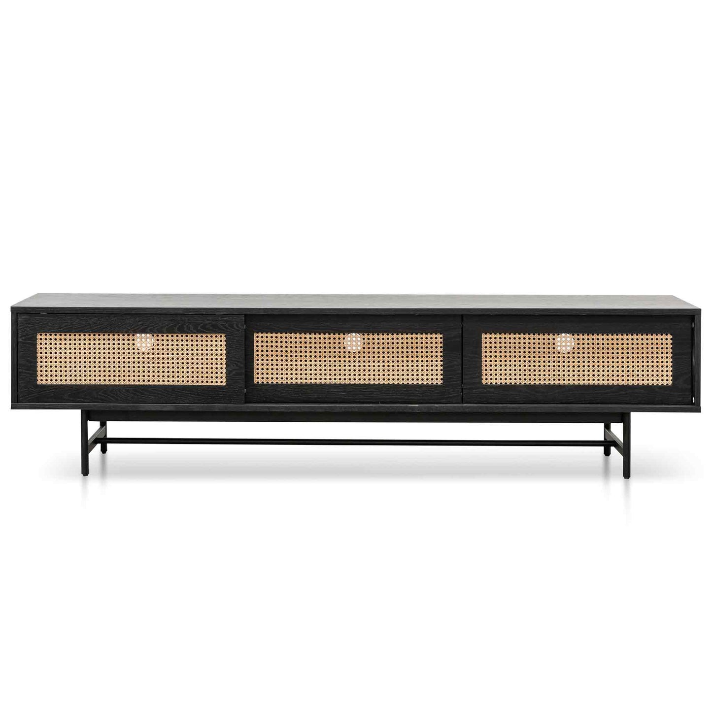 COak Entertainment TV Unit - Black with Natural Rattan Door