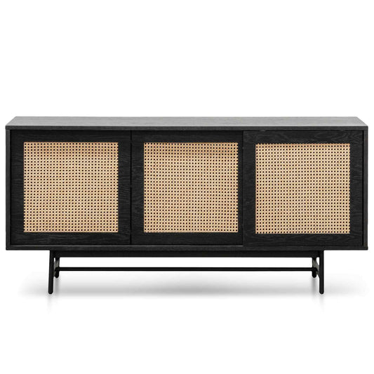 Oak Buffet Unit - Black with Natural Rattan Doors