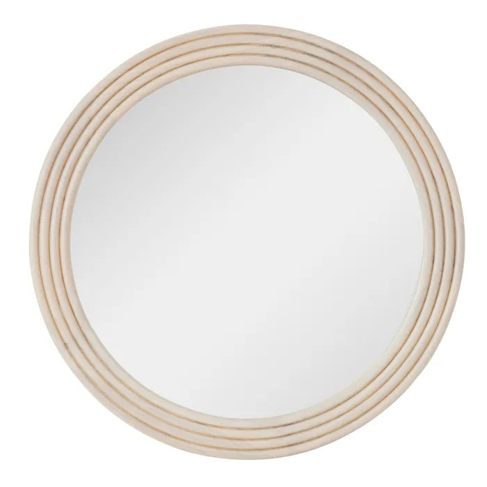 Mitchell Wood Round Mirror 80cm Wht Wash