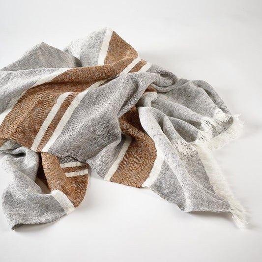 Magnus Linen Throw - Slate/Nutmeg / 140x240cm