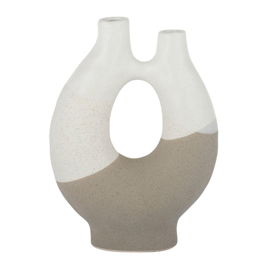 Toroid Cer Vase 21.5x11x30cm Ivory/Grey#