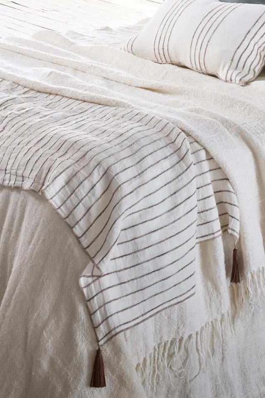 Rock Pool Linen Throw - White/Natural Stripe 200x150cm