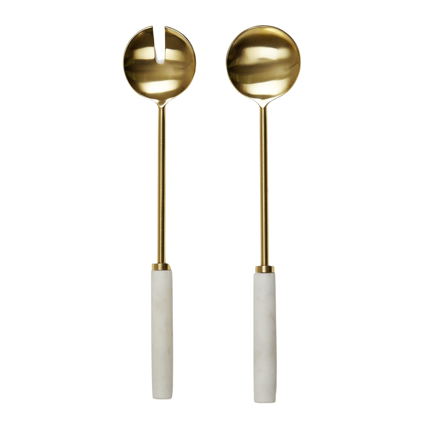 Eli S/2 Marble Salad Servers 30cm Wht/Gd