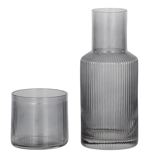 Mya Rib Carafe/Glass Set 7.5x17cm Grey