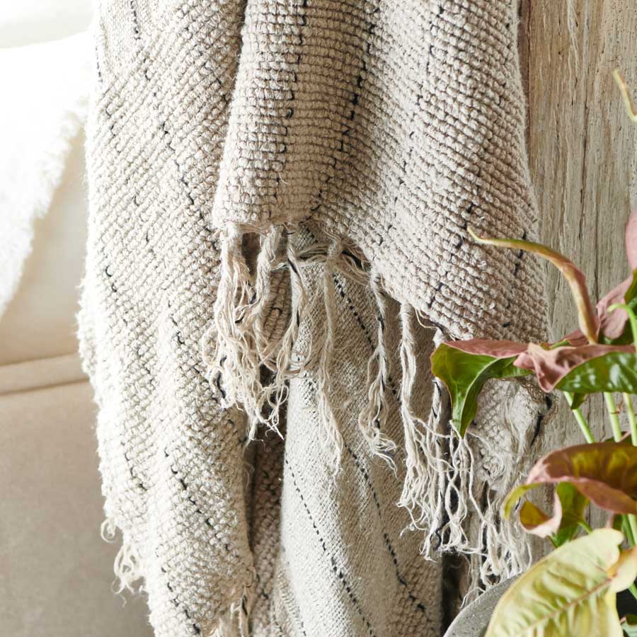 Mayla Handwoven Linen Throw - Natural/Black Stripe