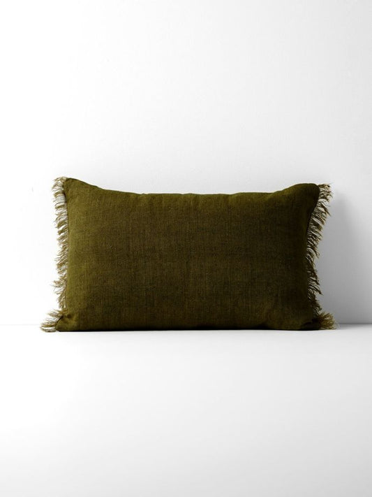 Aura 35x55 Cushion Linen Fringe Khaki