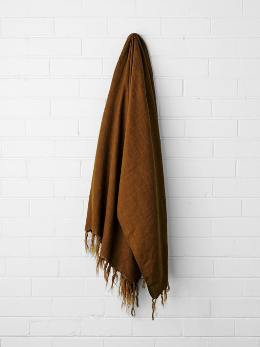 Aura Throw Linen Fringe Tobacco